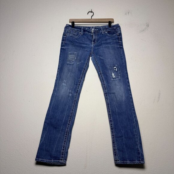 Amethyst Denim - Y2K Amethyst Denim Jean Pant Women 11 Low Rise Slim Straight Fit Punk Distressed